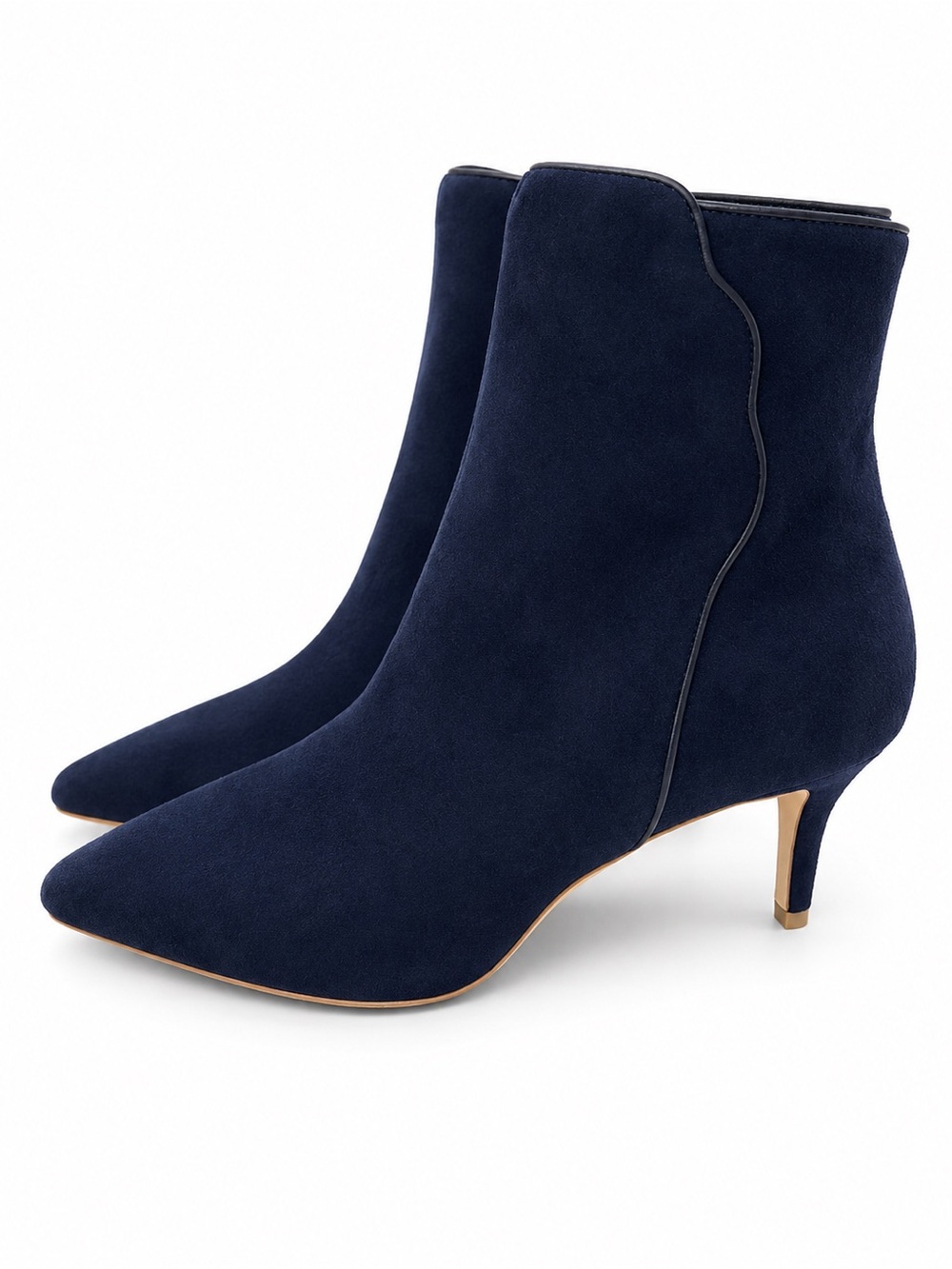 Sarah Flint Navy Suede Pointed-Toe Kitten Heel Ankle Boots